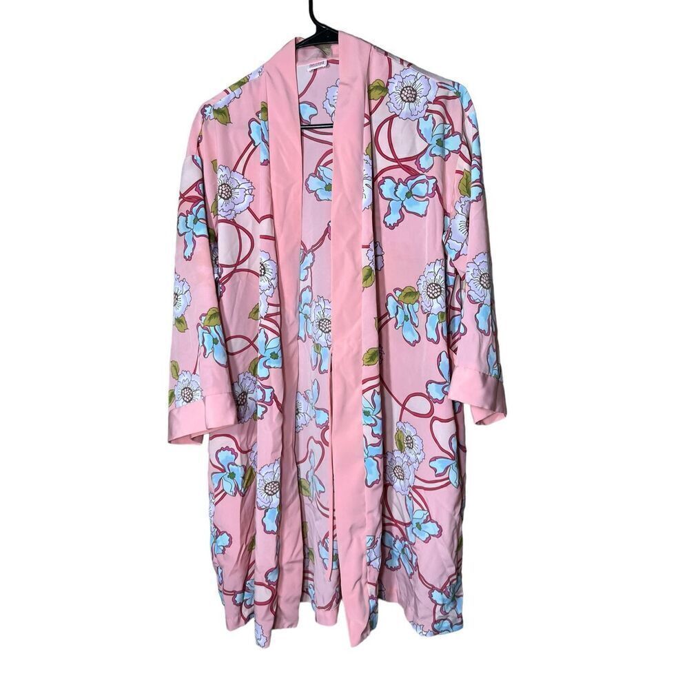 Vintage Cruz Pink‎ Floral Long Line Kimono